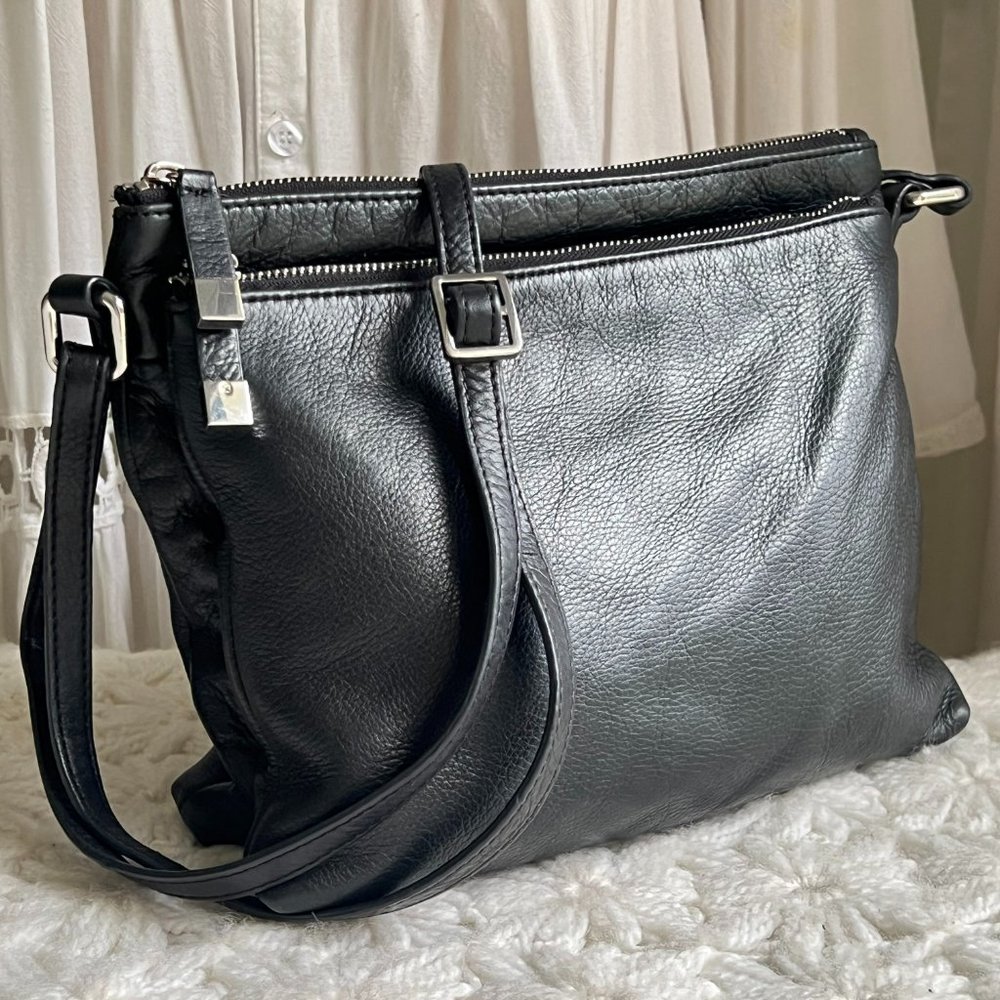Margot New York Genuine Leather Shoulder Black Top Zip Crossbody Bag